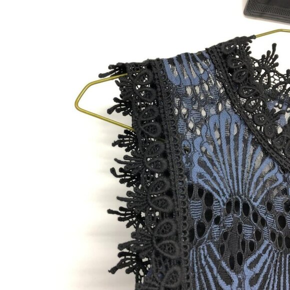 YEST Netherlands NWT crochet black blue peacock high neck fitted midi dress 8 - Picture 14 of 16